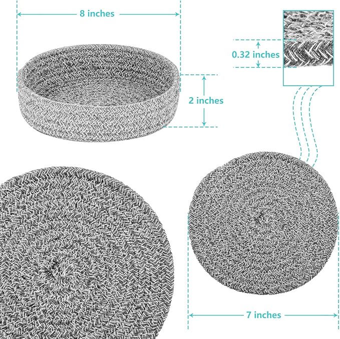 Trivets for Hot Dishes, Pots and Pans, Hot Pads with Storage Basket, Pot Holders for Kitchen, Heat Resistant Mat Protect Counter Home Essentials, Farmhouse Decor (Deep Gray 4 PCS)