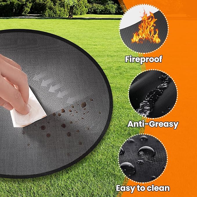Fire Pit Mat 24'', Fireproof Mat, Deck Protector, Fire Pit Accessories, Burn Barrel, Under Grill Mat, BBQ Mat, Patio Shield, Fire Retardant Base Pad for Outdoors