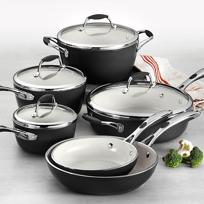 Tramontina Ceramica Deluxe 10-Piece Cookware Set with Lids, Ceramic Non Stick Pots and Pans Kitchen Set, Oven-Safe, Metallic Black
