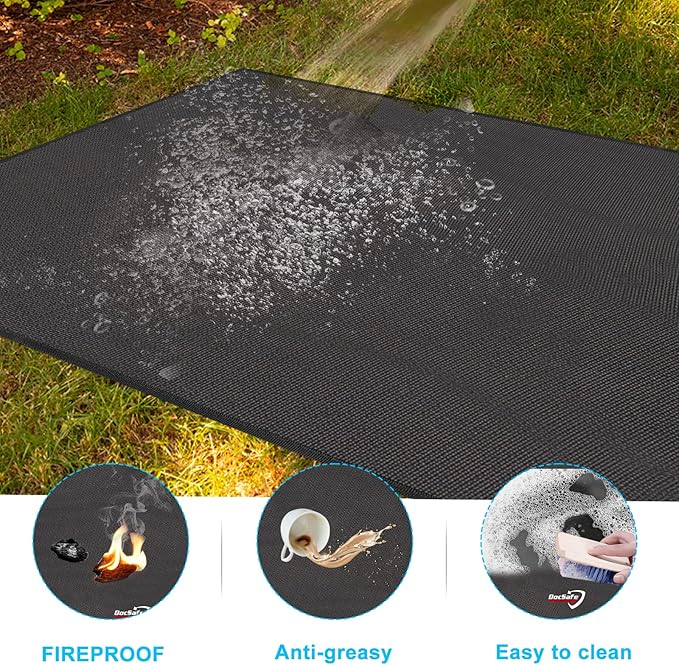 DocSafe 48 x 36 inches Under Grill Mat,Large 4 Layers Fire Pit Mat,Fireproof Mat Heat Insulated Protector for Deck,Patio,Grass,Smoker,BBQ,Reusable Oil-Proof and Waterproof Indoor Fireplace Pad