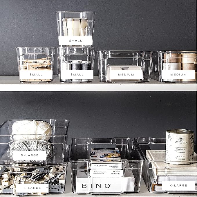 BINO | Stackable Storage Bins, Large - 4 Pack | The Stacker Collection | Clear Plastic Storage Bins | Organization and Storage Containers for Pantry & Fridge | Multi-Use Organizer Bins | BPA-Free