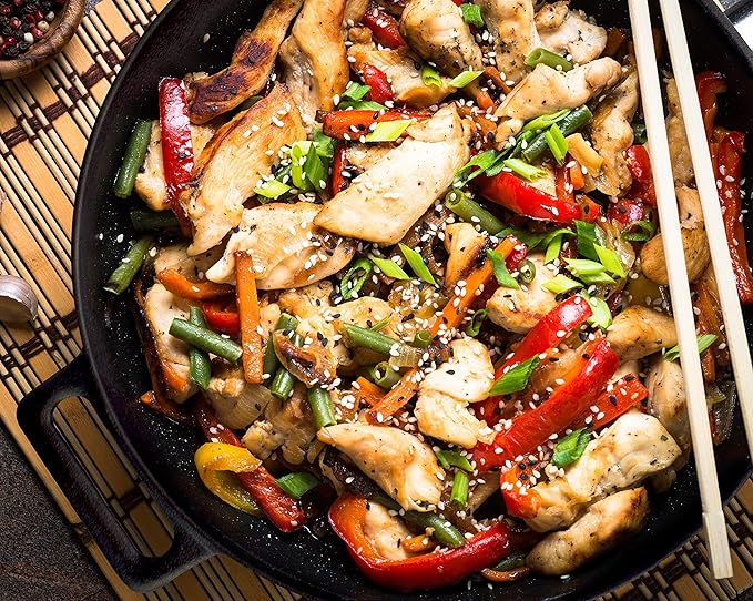 Jim Beam 12'' Pre Seasoned Heavy Duty Construction Cast Iron Grilling Wok, Griddle and Stir Fry Pan