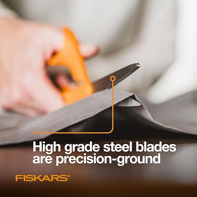 Fiskars 8" Original Orange-Handled Stainless Steel Scissors, Ergonomic and Keeps Material Flat, Sharp All-Purpose Paper and Fabric Scissors for Office, Arts, and Crafts