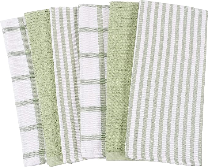 KAF Home Premium Kitchen Towels (18" x 28"), Large 100% Cotton, Flat & Terry Absorbent Dish Towel Set (Sage, 18 x 28-6 Pack)