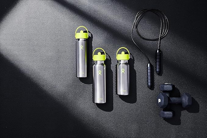 Hydro Flask Water Bottle - Insulated Stainless Steel - Wide Mouth Flex Straw Lid, Non Spill, Leakproof and Refillable in 32 Oz Stainless Steel Lime