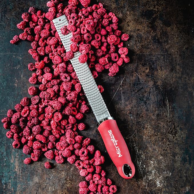 Premium Classic Series Zester - Pomegranate Red | Lemon Zester tool, Hard Cheese & Vegetable Grater | For Citrus, Parmesan Cheese, Garlic, Ginger, Nutmeg | Fine Stainless Steel Blade, Made in USA