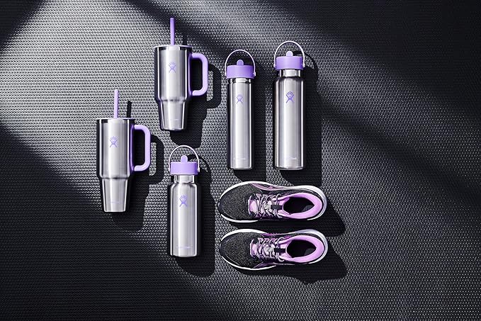 Hydro Flask Water Bottle - Insulated Stainless Steel - Wide Mouth Flex Straw Lid, Non Spill, Leakproof and Refillable in 32 Oz Stainless Steel Violet
