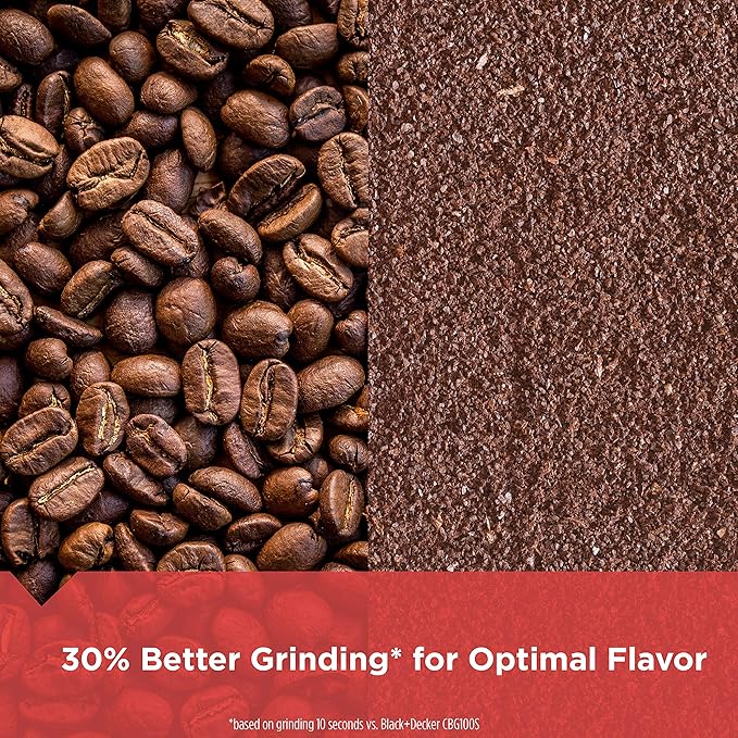 BLACK+DECKER One Touch Coffee Grinder, 2/3 Cup Coffee Bean Capacity, Spice Grinder, One Touch Push-Button Control -150 Watts- Stainless Steel Blades