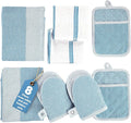 Casa Platino Silicone Oven Mitts Set, 8-Piece – 500°F Heat Resistant Mini Oven Mitt Set, Potholders for Kitchens, 2 Kitchen Towels & 2 Dish Cloths – Durable, Non-Slip & Machine Washable – Cornflower