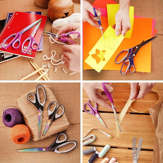 BambooMN Titanium Softgrip Scissors Set for Sewing, Arts, Crafts, Office - 1 set of 3 - Mint Green