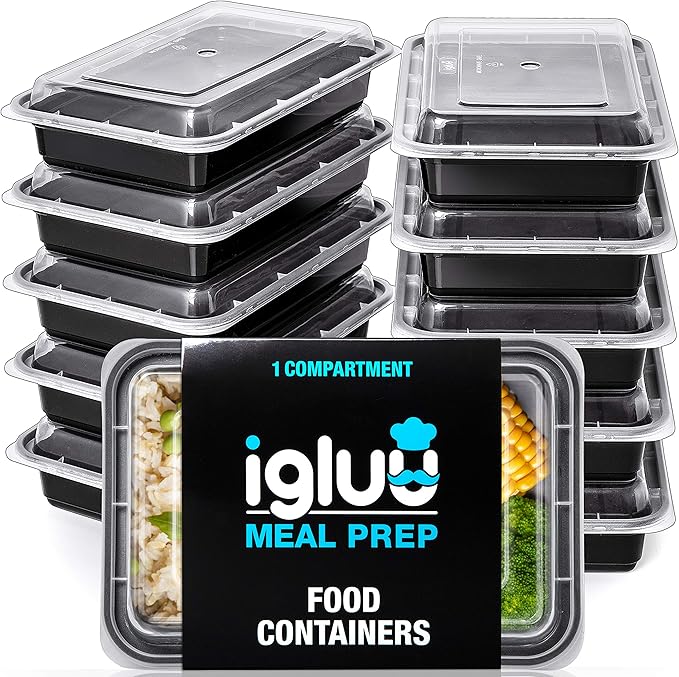 Igluu Meal Prep Containers Reusable (10 Pack) – Food Containers with Lids – Stackable, Microwave, Freezer & Dishwasher Safe – 28oz/828ml – 1 Compartment – BPA-Free