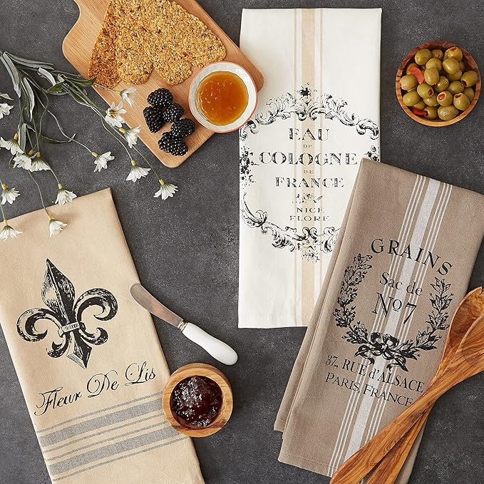 DII Cotton French Jacquard Dish Towels, Set of 3, Decorative Tea Towels for Everyday Kitchen Cooking and Baking-French Macaroons