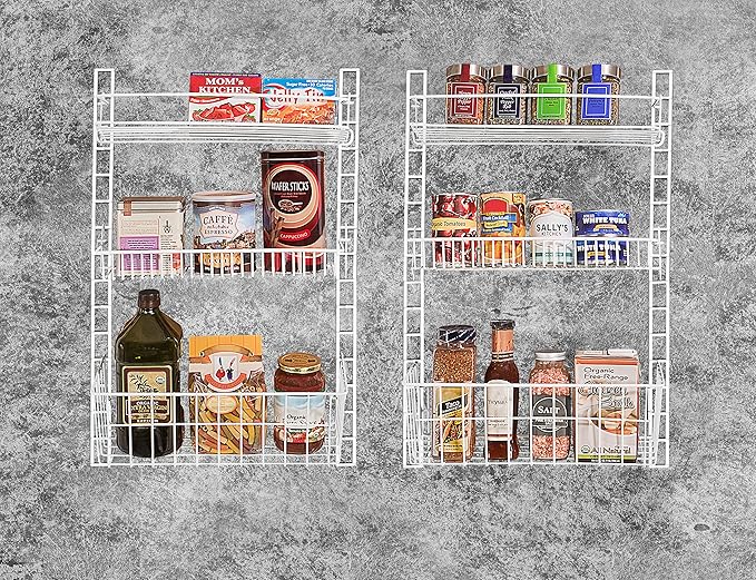 Smart Design Over The Door Adjustable Pantry Organizer Rack w/ 6 Adjustable Shelves - Steel Metal - Hanging - Wall Mount - Cans, Spice, Storage, Closet - Kitchen [White]