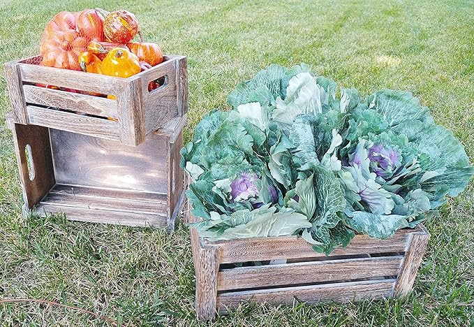 Admired By Nature Wooden Crates Storage Container, Rustic Light Brown Set of 3, Farmhouse Style Decorative Baskets for Home Decor, Rustic Decor, Nesting Stackable Organizers, Distressed Wood Crates