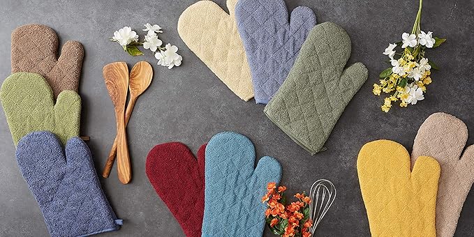 DII Basic Terry Collection 100% Cotton Quilted, Oven Mitt, Pebble, 2 Piece