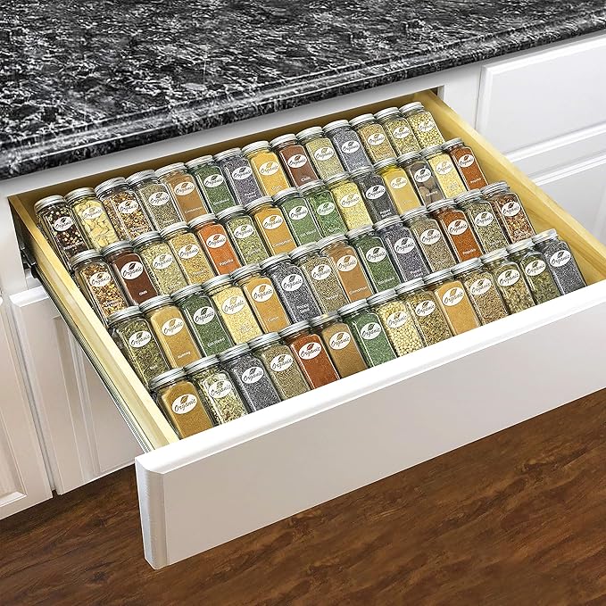 LYNK PROFESSIONAL® Expandable Organizer - Heavy Gauge Steel 4 Tier Spice Rack Insert Tray for Spice Jars, Herbs and Seasoning - Kitchen Cabinet Drawer Storage - Silver Metallic