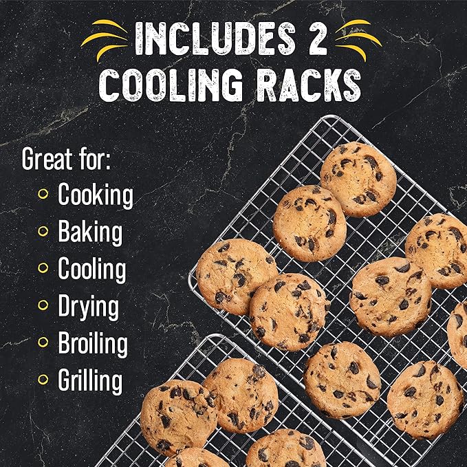 Checkered Chef Cooling Rack for Cooking and Baking - 10" x 15" Set of 2 Stainless Steel, Oven Safe Grid Wire Cookie Cooling Racks