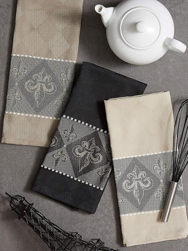 DII Cotton French Jacquard Dish Towels, Set of 3, Decorative Tea Towels for Everyday Kitchen Cooking and Baking-French Macaroons