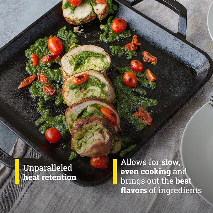 Lodge 11" Cast Iron Square Griddle - Chef Collection - For Indoor & Outdoor Cooking - Superior Heat Retention - Durable Cast Iron - Seasoned Kitchen Griddle