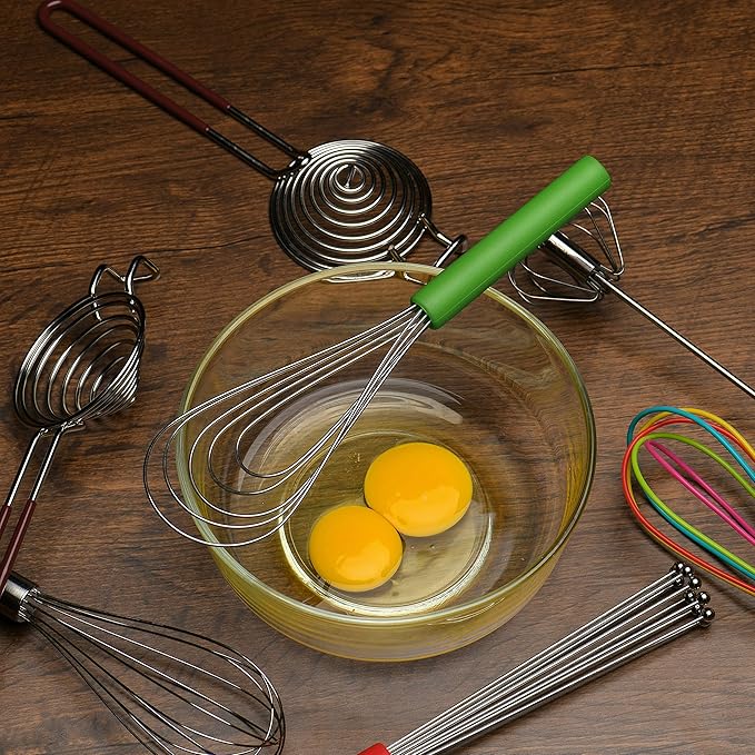 Flat Whisk Silicone Handle Non Slip 10" - 5 Wires Whisk with 10 Heads for Kitchen Cooking by Jell-Cell (Green)