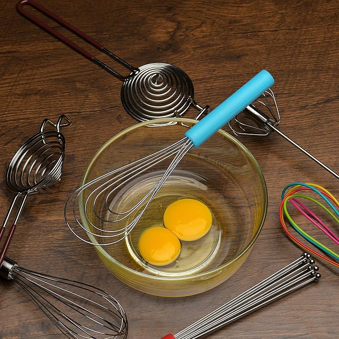 Flat Whisk Silicone Handle Non Slip 10" - 5 Wires Whisk with 10 Heads for Kitchen Cooking Color by Jell-Cell (Sky Blue)