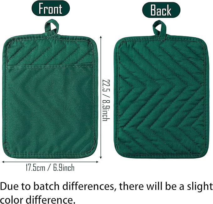 GROBRO7 5Pack Pocket Pot Holders Cotton Heat Resistant Potholder Multipurpose Hot Pads Machine Washable Oven Mitts Heat Pads for Daily Kitchen Baking and Cooking 8.9 x 6.9 in Dark Green