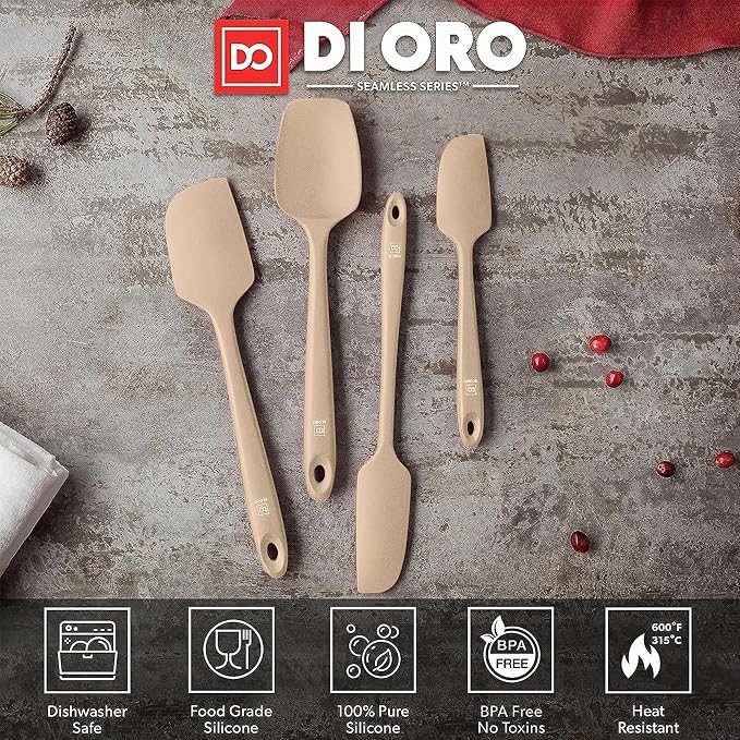DI ORO Silicone Spatula Set - Rubber Kitchen Spatulas for Baking, Cooking, & Mixing - 600°F Heat-Resistant & BPA Free Silicone Scraper Spatulas for Nonstick Cookware - Dishwasher Safe (4pc, Clay)