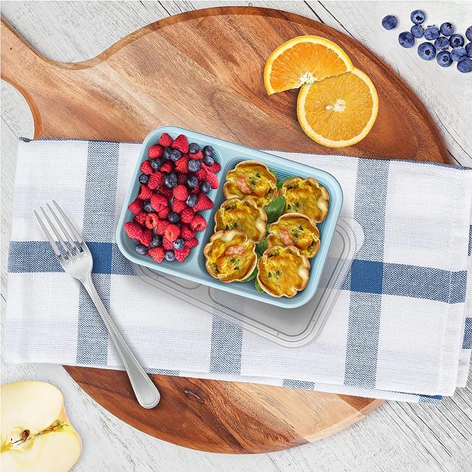 Bentgo Prep - 2-Compartment Snack Containers with Lids - Reusable, Microwaveable, Durable PFAS & BPA-Free, Freezer and Dishwasher-Safe Meal Prep Food Storage - 10 Trays & 10 Lids (Sky)