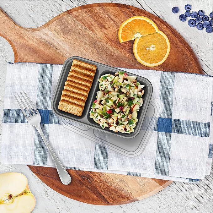 Bentgo Prep - 2-Compartment Snack Containers with Lids - Reusable, Microwaveable, Durable, PFAS & BPA-Free, Freezer and Dishwasher-Safe Meal Prep Food Storage - 10 Trays & 10 Lids (Pewter)